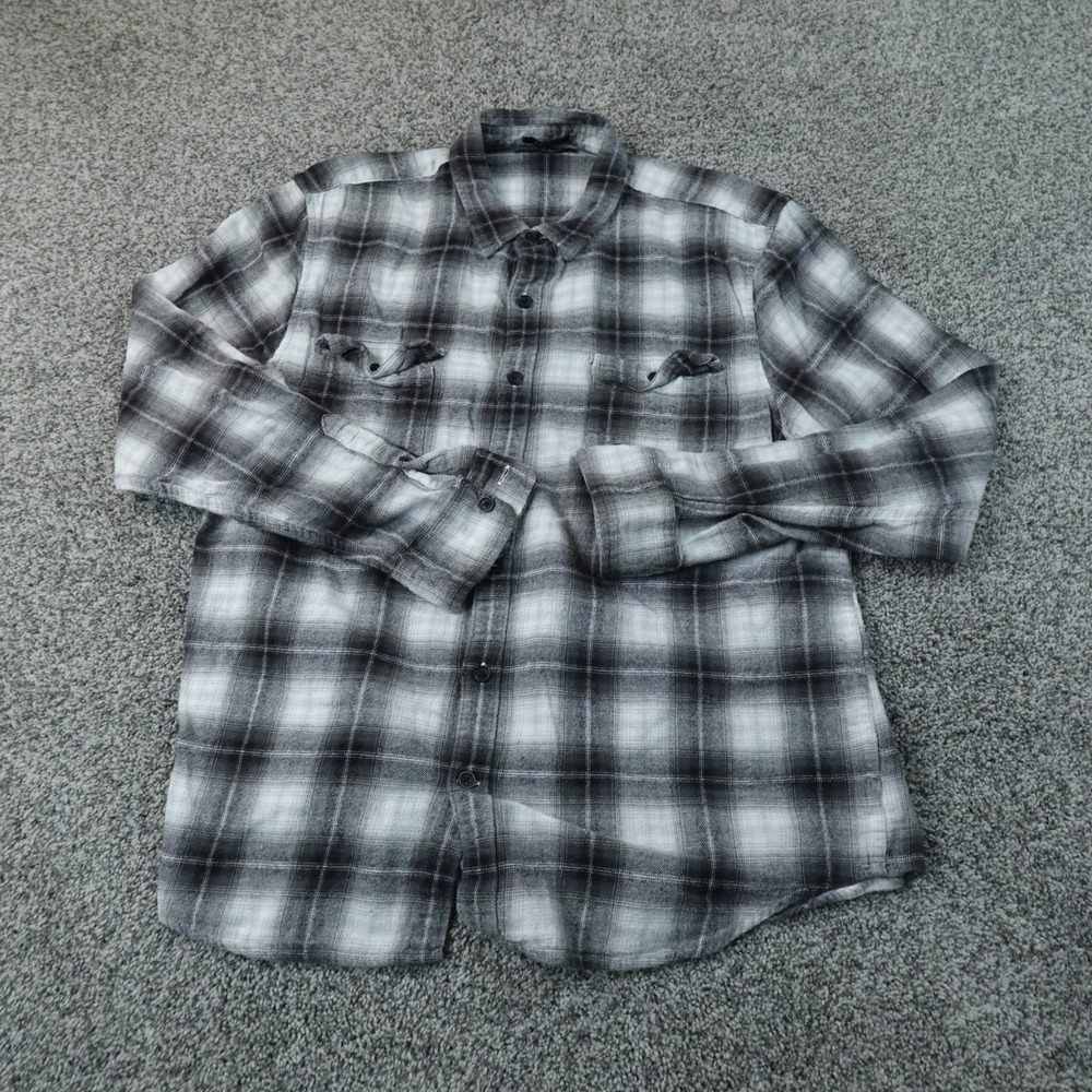 Lucky Brand Shirt Mens L Gray Shadow Plaid Flannel Long Sleeve Button Up Casual
